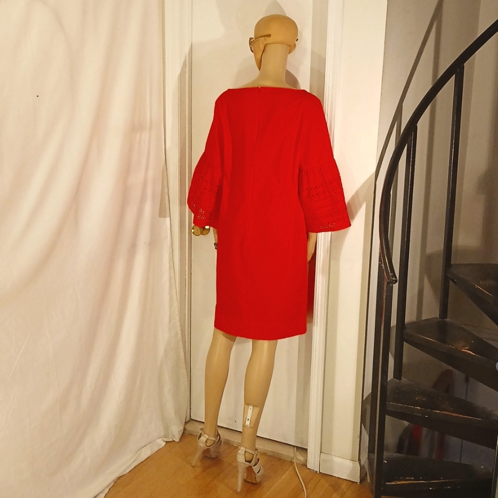 NWT Lauren Ralph Lauren Red Boat Neck Bell Sleeve Dress - Picture 9 of 12